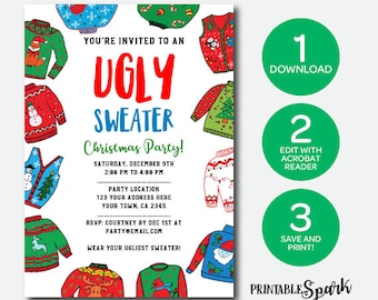 Ugly Sweater Party Invitation, Instant Download Invitation, Holiday Party, Edit Yourself!