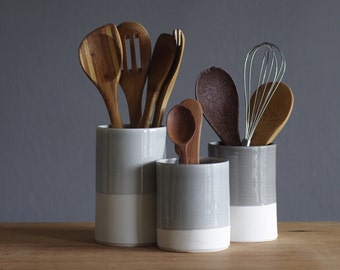 One porcelain utensil holder in your choice of glaze color. Modern kitchen utensil holder handmade by vitrifiedstudio.