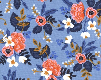 COTTON Birch Periwinkle by Rifle Paper Co, Les Fleurs Collection, Cotton and Steel, 100% Cotton Fabric, Quilting Cotton, Blue Floral 8003-01
