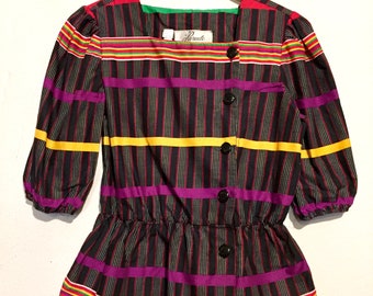 80s Vintage Rainbow Stripe Peplum Blouse medium wt27207