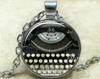 Typewriter art pendant, typewriter necklace, typewriter jewelry, writer necklace, Pendant#HG138P