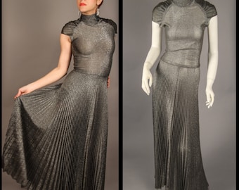 1970's Silver Lame Gown with pleating