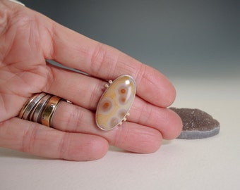 Translucent Ocean Jasper Ring, Sterling Silver, 14kt Gold, Yellow, Orange, Lilac