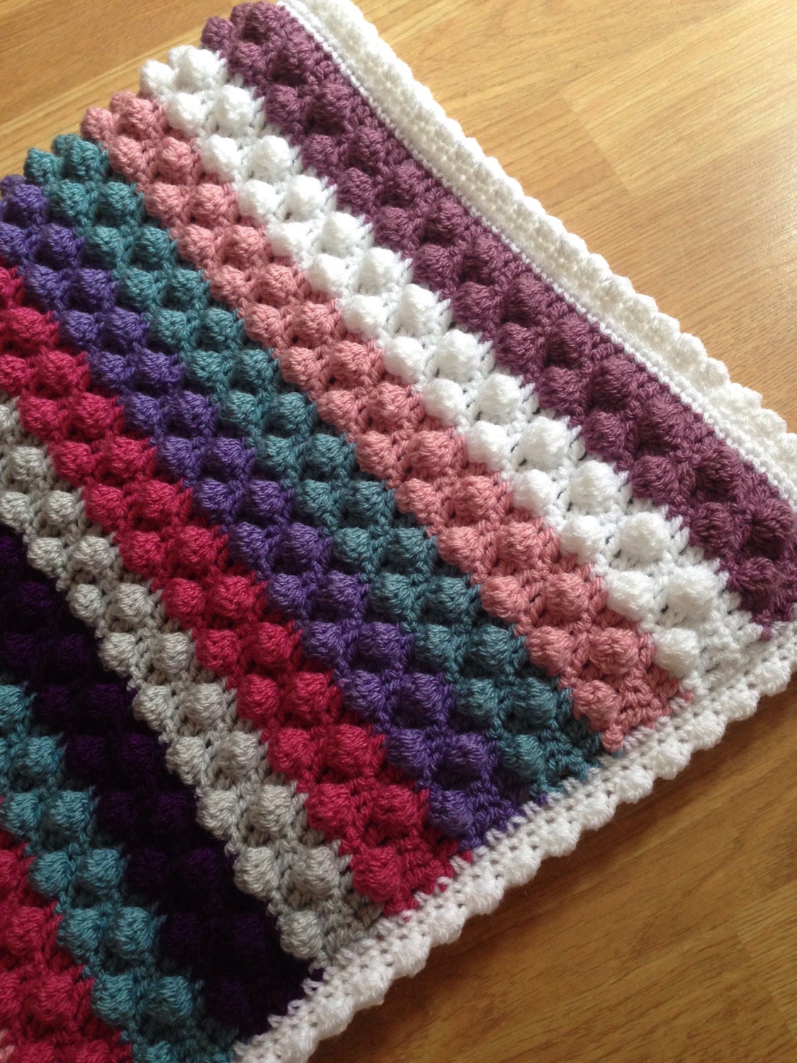 Handmade crochet bobble/popcorn stitch baby blanket