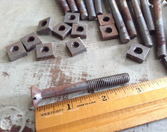 12 Nuts and Bolts, Flat Head Bolts, Industrial Nuts and Bolts, Salvaged Hardware, Restoration Hardware, Steampunk, Assemblage Supply