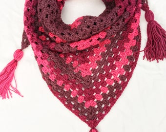 Crochet Granny Shawl, Crochet Triangle Granny Scarf, Premier Sweet Roll crochet scarf