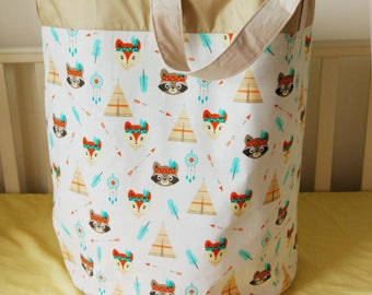 Fabric basket, Toy box, Basket for toys, Toy storage, fabric storage basket, laundry basket, storage bin, racoon print, woodland nursery