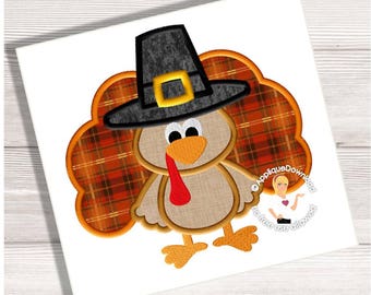 Pilgrim Turkey - Boy Turkey Applique Design - Instant EMAIL With Download - 3 sizes - for Embroidery Machines