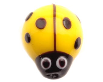 17mm Vintage Czech black overlay yellow ladybird lampwork glass bead