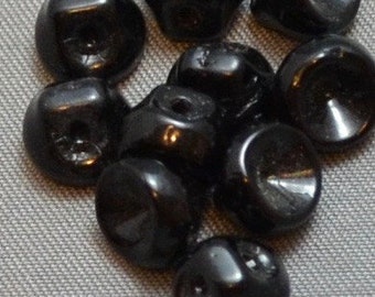 Tiny Black Vintage Glass Buttons (10)