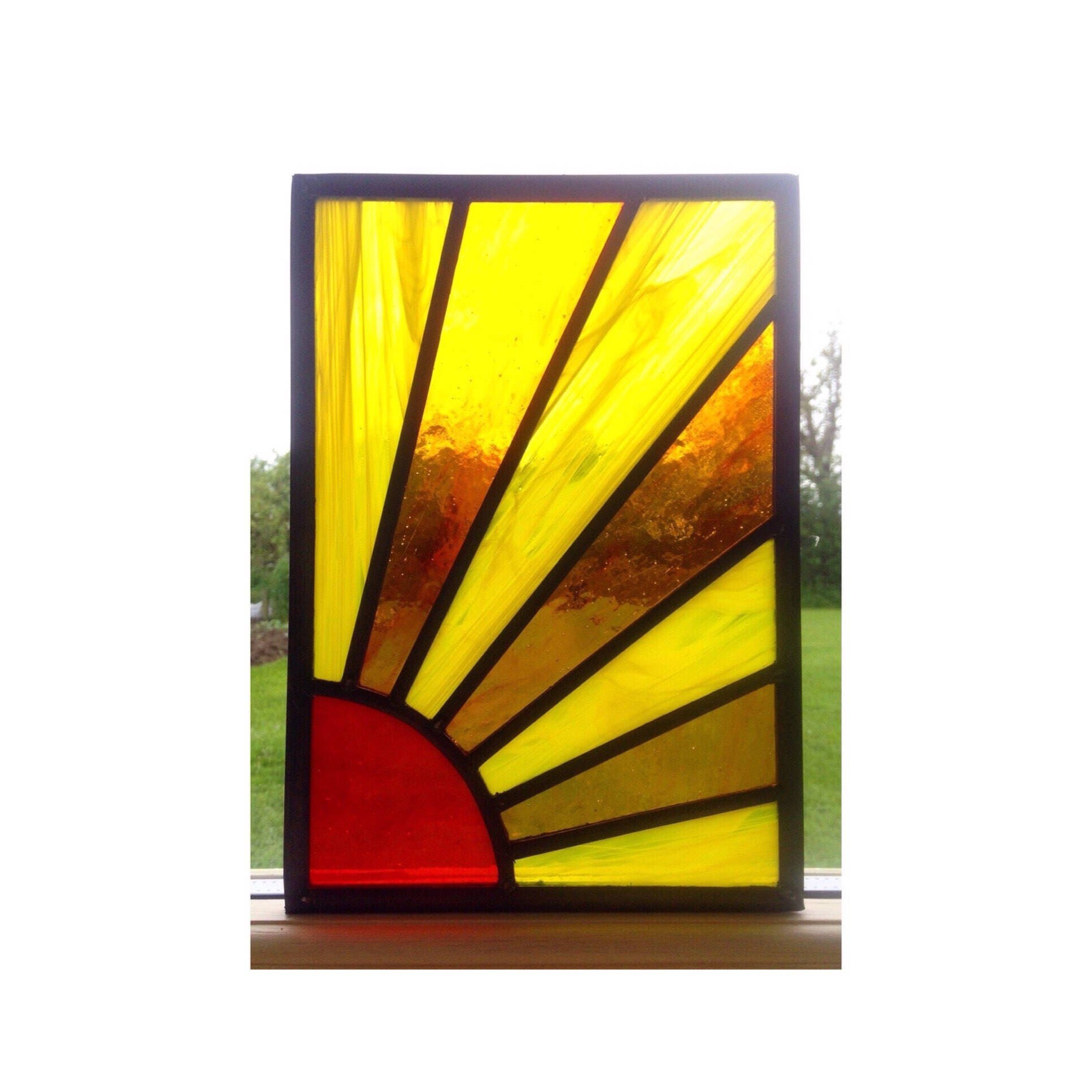 Handmade Stained Glass Sun Window Panel Sun Sunburst Sun Ray