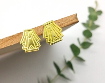 Streamline Flare Brass Post Earrings // LanaBetty // Art Deco