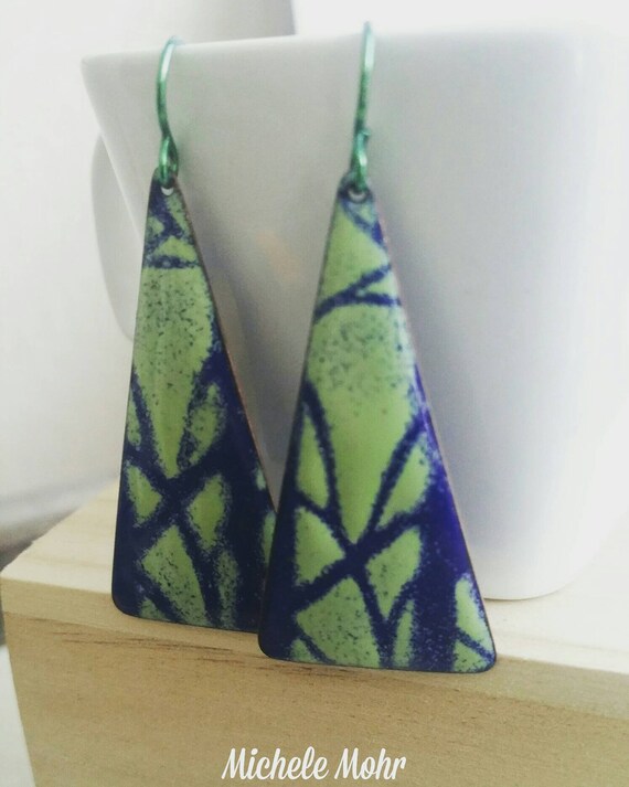 Blue and Robin's Egg Enamel Triangle Earrings