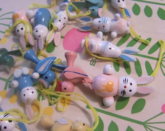 birds and bunnies wooden ornaments