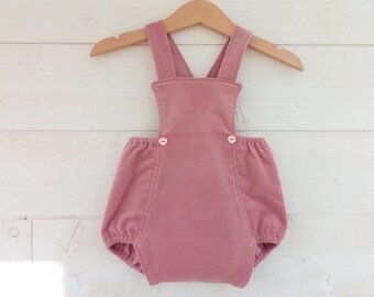 Pink retro soft corduroy baby romper