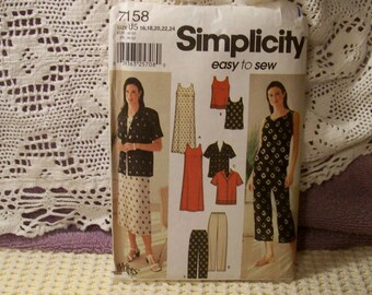 Simplicity Pattern - 7158 - Misses' Dress Or Top, Shirt And Pants In Two Lengths - Size 16,18,20,22,24 - Factory Fold, Uncut Pattern
