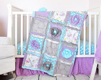 Baby Girl Crib Set - Turquoise / Gray / Purple Baby Bedding - Crib Bedding Girl - Bumperless Crib Set /Quilt / Sheet / Skirt Girls Bedding