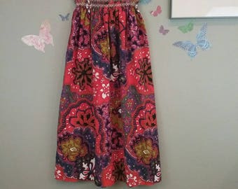 Vintage 60s psychedelic flower print maxi skirt - strapless dress - hippie