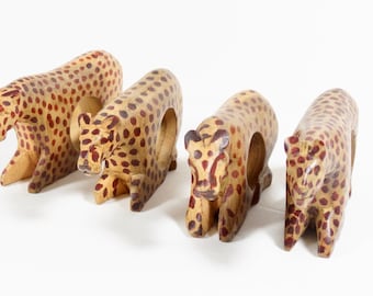Hand-Carved Leopard Napkin Rings - Wood Animal Napkin Rings - African Folk Art Safari Jungle Decor