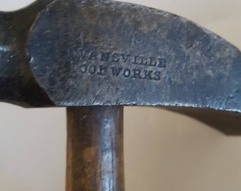 Antique Cobblers hammer Evansville Tool Works, 4" head, 8" Hickory handle surface crack. clean head.