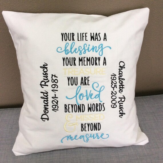 Personalized Embroidered Memory Pillow Loved Ones Keepsake