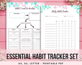 Habit Tracker Printable Habits Tracking List Monthly Daily Weekly Letter Editable PDF Checklist Print Instant Download Template