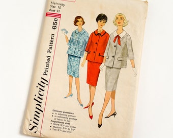 Vintage 1960s Womens Maternity Size 10 Suit Dress in Proportioned Sizes Simplicity Sewing Pattern 3667 Complete / bust 31 waist 24