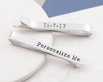 Personalized tie clip, customized tie bar, gift for him, personalized gift, groomsman gift, wedding tie clip, father's day, initial tie clip