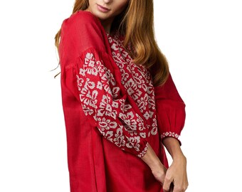 ZALXNDRA Tradition TIANA Short Tunic Dress in Scarlet Red