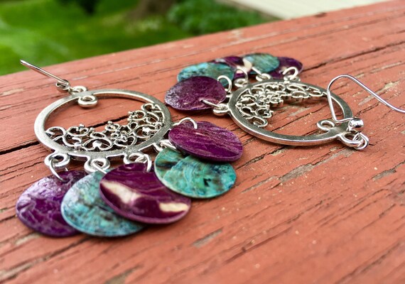 Purple & Blue "Simply Chandelier" Mussel Shell Earrings