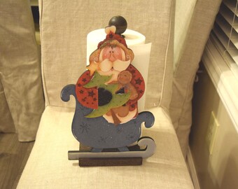 Santa and Sled Paper Towel Holder - Renee Mullins design hand painted by Tammy Roberds