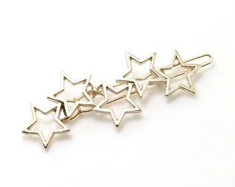 Gold Star Hair Clip, Brass Hair Clip, Barrette Hair Pin, Geometric Metal Clip, Gold Sliver Hair Decoration, Gift for Wife Mom