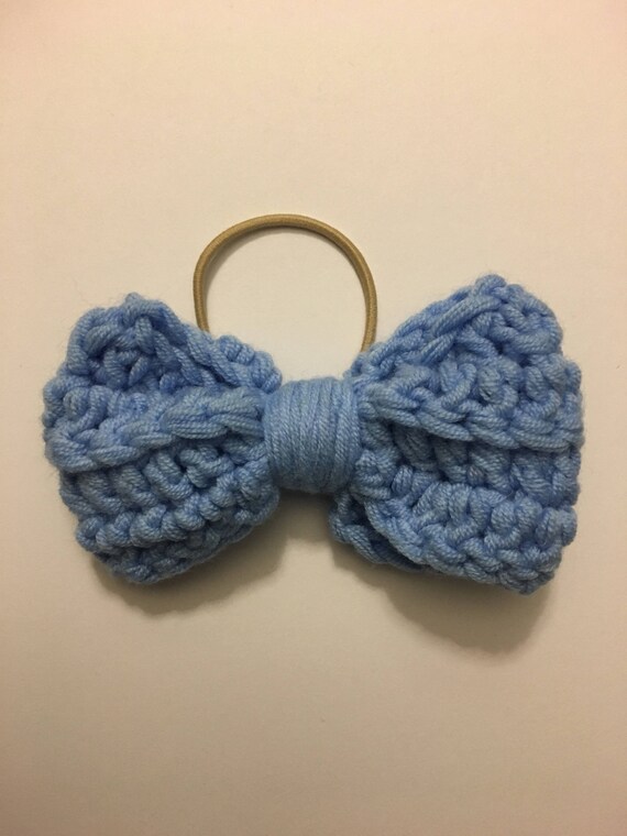 Hair bow, crochet bow, girls accessories, blue bow, knit hair accessories, crochet hair bow, bow hair tie