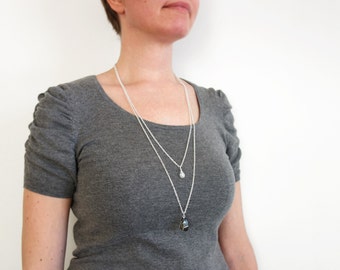 Double chain necklace two pendants layering chain necklace minimalist long necklace for women