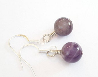 Amethyst Gemstone Rounds . Earrings