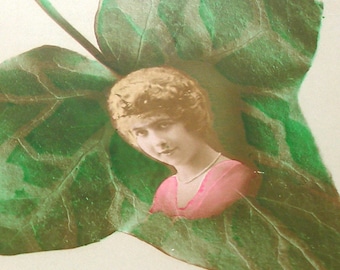 Ivy, 1900s French postcard with Edwardian lady, RPPC paper ephemera.