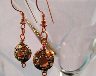 Copper and sterling silver earrings, boho drop earrings, copper and silver dangle earrings, copper and silver tab earrings