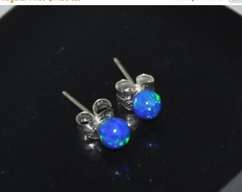 4mm Blue Opal Earrings, Opal Stud Earrings, Sterling Silver Earrings, Australian Opal, 925 Sterling Silver, Pacific Blue Opal