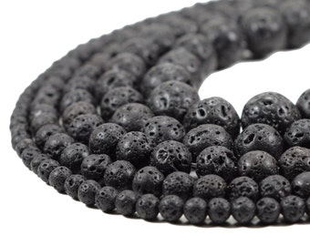 Natural Lava Beads, Full Strand 15.5 inch, Round Black Volcanic Rock, Gemstones wholesale mala, 4mm 6mm 8mm 10mm 12mm 14mm