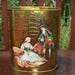 Vintage Beautiful Colorful Weibro Metal Waste Basket Wastebasket Trash Can Victorian Scene Market