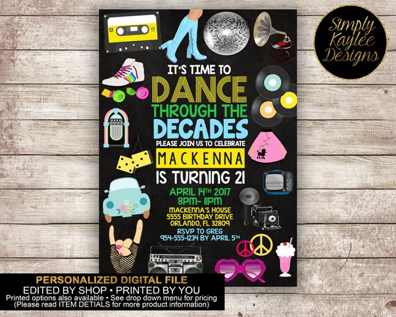 Through The Decades Party Invitations 2