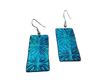 Turquoise Embossed Dangle Earrings, Hypoallergenic Earrings