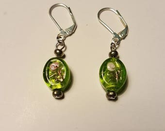 Green and Pink Bead Earrings