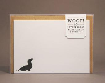 Woof! Dog Silhouette Letterpress Note Cards