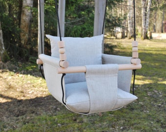 Baby Swing***Ships Fast***Toddler Swing/ Natural Linen Swing/ Linen Swing/ Indoor Swing/First Birthday Gift/ Fabric Swing/ Grey Linen