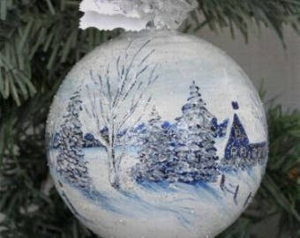 Christmas Ornament Painted - Hand Painted Ornament - Winter Scene Ornament - Hand Painted Ornament - Christmas Gift Glass Ornament Painted