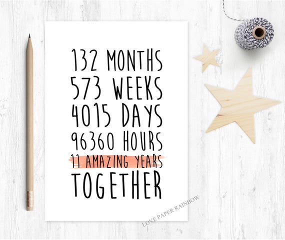11th anniversary card, 11th wedding anniversary card, 11 years together, 11 amazing years, valentines card, gay anniversary card, romantic