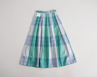 aqua plaid skirt | plaid linen skirt | linen midi skirt