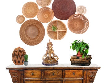 9 Boho Woven Wall Baskets Collection Neutral Basket Gallery Wall Hanging Wicker Rattan Baskets Natural Bohemian Decor Hand Woven Jungalow
