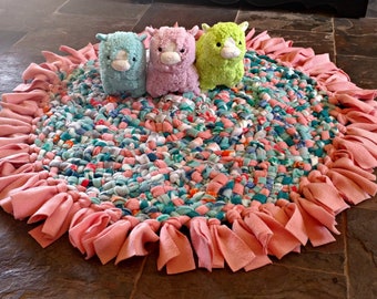 Pinks and Blues and Greens Fleece Rag Rug
